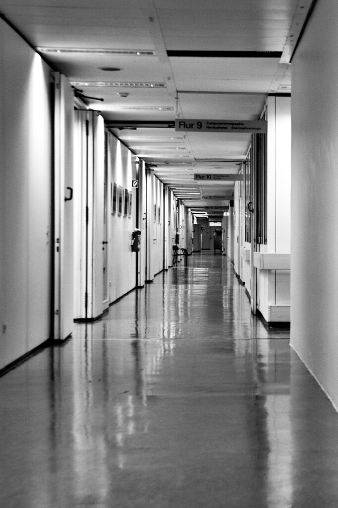 hospital, hospital aisle, long corridor, black and white, hospital, hospital, hospital, hospital, hospital